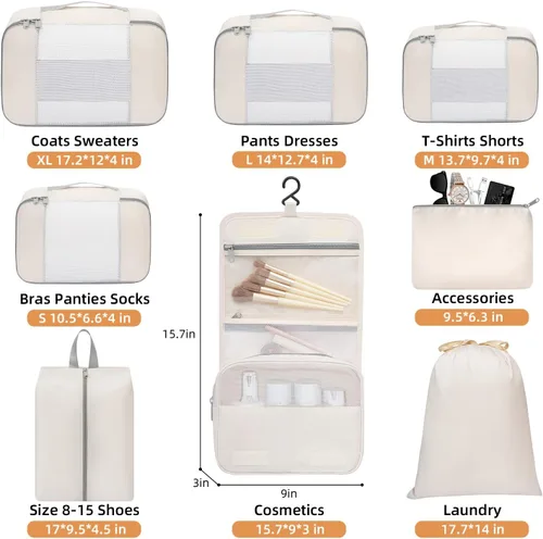 Miniatura 2 de BAGAIL 8 Set10 Set Packing Cubes Various Sizes Packing Organizer for Travel Accessories Luggage Carry On Suitcase