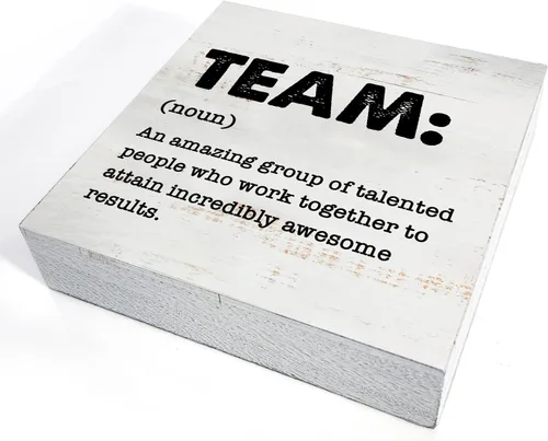 Miniatura 3 de Placa de madera con definición de equipo en caja de madera. Decoración rústica con cita de equipo. Placa de madera en bloque para pared, mesa