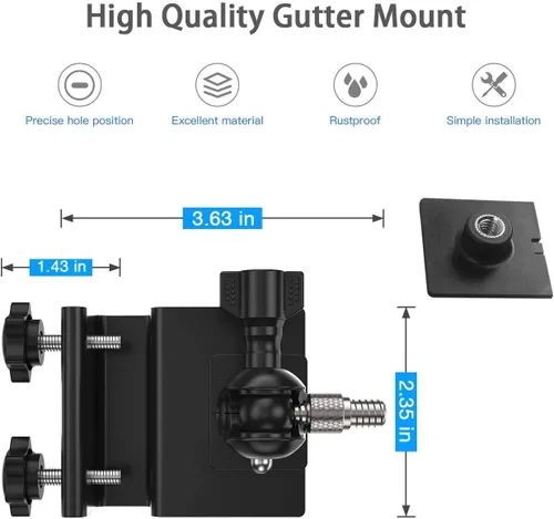 Miniatura 7 de Soporte de canalón para panel solar de anillo, soporte de panel solar OkeMeeo compatible con panel solar Arlo, Eufy, Reolink para una máxima negro