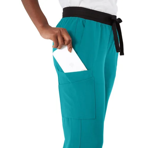 Miniatura 45 de ave. Varick - Pantalón médico de tiro medio para mujer, pierna recta, seis bolsillos, color azul caribeño, talla S