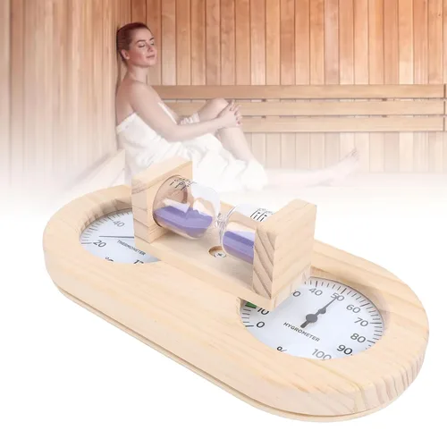 Miniatura 3 de Wooden Sauna Thermometer Hygrometer, Wall Mount Temperature Humidity with Color Zones Dual Glass Dial for Spa Relaxation Room