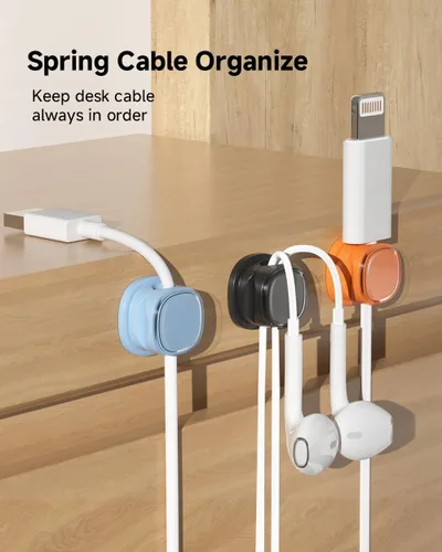 Miniatura 2 de Paquete de 9 organizadores de cables, gestión de cables de resorte, bonitos clips adhesivos para cables, cargador de teléfono para escritorio