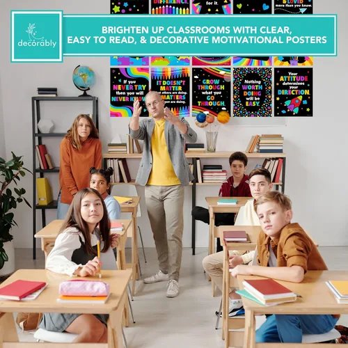 Miniatura 9 de Decorably 15 carteles motivacionales de pizarra para niños, 11 x 14 pulgadas, laminado mate, decoración de pared motivacional para aulas, tablones