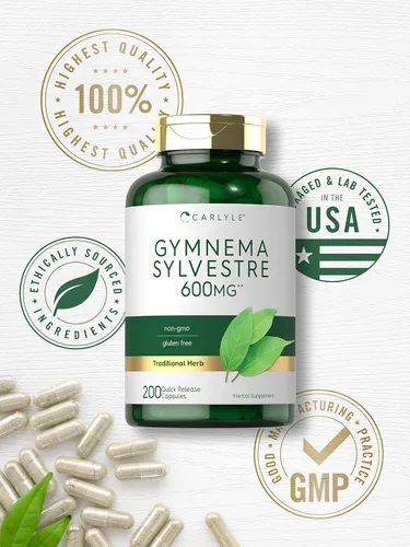 Miniatura 5 de Carlyle Gymnema Sylvestre Cápsulas 600 mg 200 unidades Suplemento sin OMG y sin gluten