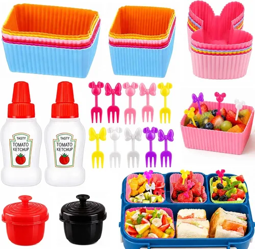 Miniatura 9 de Juego de 32 piezas de accesorios de caja Bento, divisores de silicona para lonchera, mini botella de ketchup, contenedor de aderezo para ensaladas