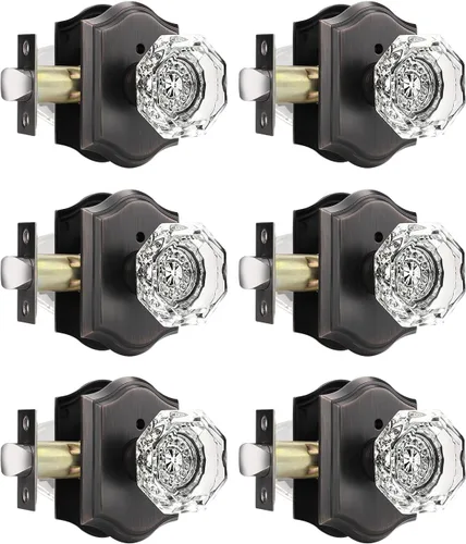 Miniatura 23 de Gobrico Paquete de 3 pomos de puerta de cristal transparente, manijas de puerta de cama/baño, función de privacidad, perilla interior de vidrio