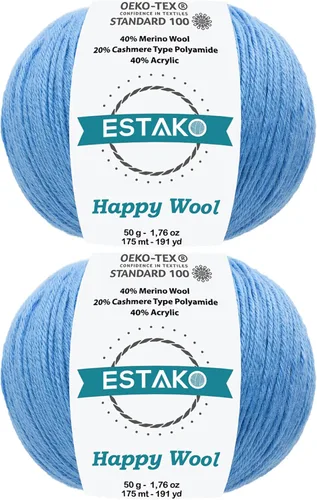 Miniatura 27 de Estako Happy Wool (paquete de 2 madejas) 40% lana merino 20% cachemira tipo poliamida 40% acrílico peso fingering hilo suave para tejer y crochet