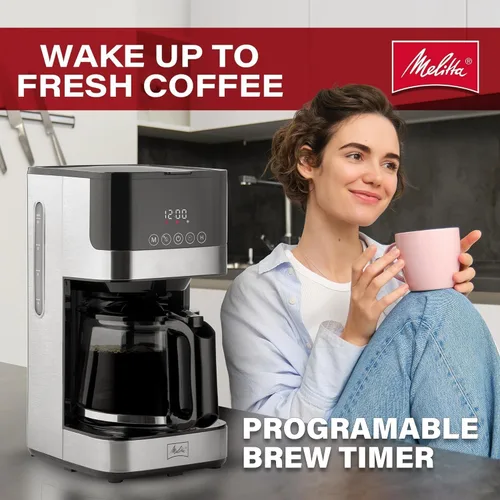Miniatura 2 de Melitta Aroma Tocco - Cafetera de goteo de vidrio de 10 tazas, automática y programable, capacidad de 96 onzas con 5 filtros de café, color negro