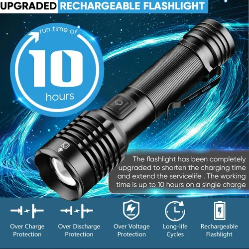 Miniatura 4 de NAKCNM 2 Pack High Lumens LED Flashlight, Rechargeable Super Bright Torch with Adjustable Focus, USB-C Charging, Small Pocket-Sized Flashlight for