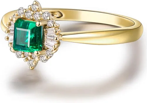 Miniatura 3 de Lanmi Anillo de oro amarillo de 14 quilates con diamantes naturales de esmeralda para mujer, compromiso de compromiso de boda, aniversario