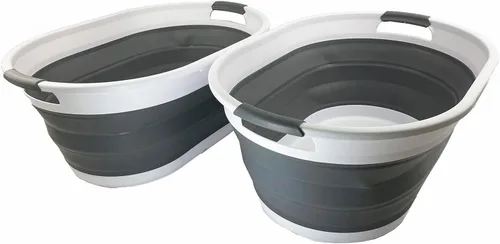 Miniatura 12 de SAMMART Cesta plegable de plástico para lavandería de 39L (10.3 galones), tina de lavado plegable, fácil almacenamiento y ahorro desplegable