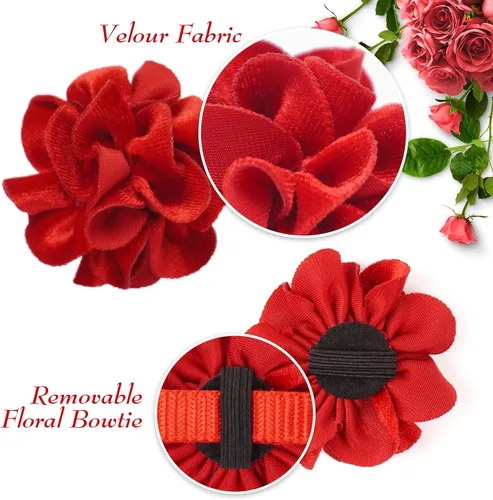 Miniatura 5 de azuza Paquete de 2 collares de gato floral con campana y corbatín de flores extraíble, ajustable, tela de terciopelo para mascotas, decoración