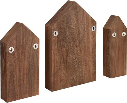Miniatura 5 de Ikee Design Juego de 3 piezas montadas en la pared en forma de casa de madera con forma de cubículo de sombra con puerta, vitrina de almacenamiento
