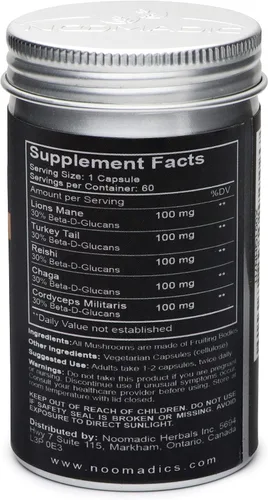 Miniatura 2 de Noomadic Total de hongos, 60 cápsulas, 500 mg, 30% beta-glucanos, complejo adaptogénico de hongos de melena de león, cola de pavo, chaga, reishi