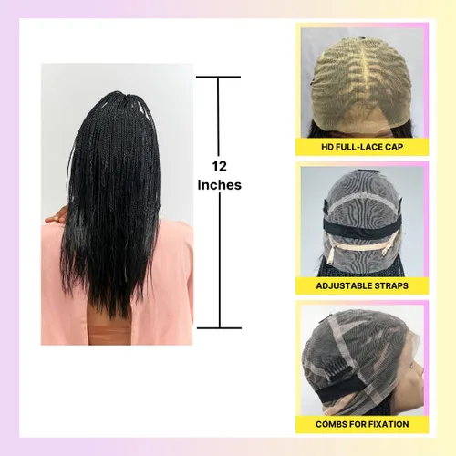 Miniatura 4 de Wow Braids Peluca de Trenzas Box - Pelucas Trenzadas Micro Sin Nudos Para Mujeres Negras, Con Gorra de Encaje Suizo Completo 360 Sin Pegamento