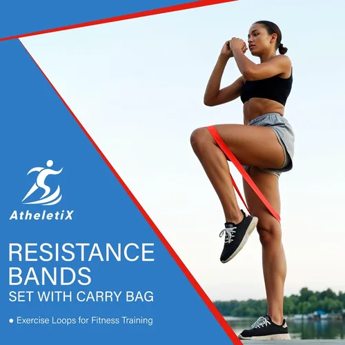 Miniatura 2 de Athletix - Juego de 10 bandas de resistencia Niveles pesados a ligeros para fuerza, glúteos, piernas, pilates, yoga, estiramientos, bandas