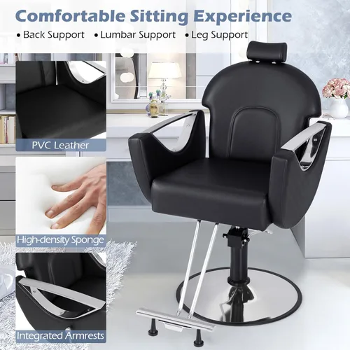 Miniatura 7 de Giantex Silla de peluquería reclinable, silla de salón para estilista, giratoria de 360 grados, altura ajustable y reposacabezas, bomba hidráulica