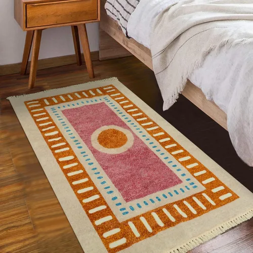 Miniatura 6 de Lukinbox Alfombra bohemia para sala de estar, 3 x 5 pies, lavable a máquina, alfombra de dormitorio, súper suave, antideslizante, color naranja