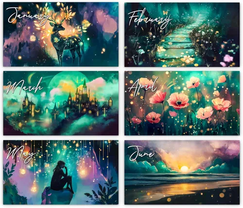 Miniatura 5 de Calendario de pared de crepúsculo místico 2026 - Paisajes de ensueño encantadores con vacaciones