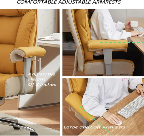 Miniatura 5 de Efomao Silla de oficina grande y alta, color verde, 450 libras, silla ejecutiva ergonómica de respaldo alto con reposapiés, reposabrazos acolchados