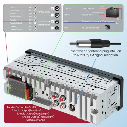 Miniatura 8 de Estéreo de coche DIN sencillo con pantalla táctil, audio Bluetooth, receptor de radio para coche, entrada dual MP3/USB/SD/AUX, carga rápida