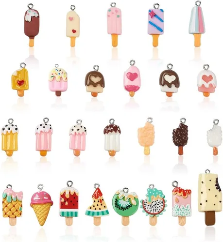 Miniatura 9 de Mega Pet 40 dijes de resina de frutas y verduras, fresa, piña, uva, cereza, resina, hongos, zanahoria, para bricolaje, collares, pulseras, aretes