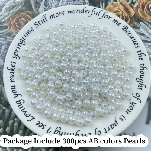 Miniatura 2 de 300 cuentas de perlas para manualidades de 0.315 pulgadas (0.315 in), cuentas redondas sueltas de perlas para collares, pulseras, aretes, blanco AB
