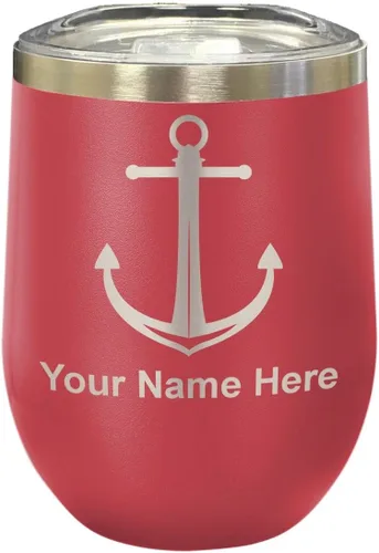 Miniatura 25 de LaserGram Vaso de vino de acero inoxidable de doble pared, ancla de barco, grabado personalizado incluido (negro)