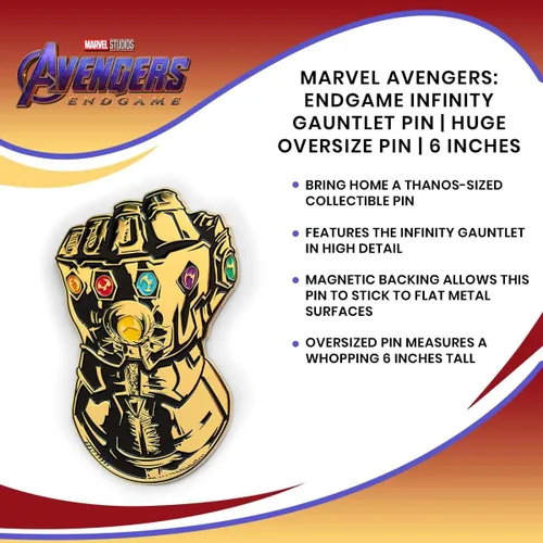 Miniatura 5 de Marvel Avengers Endgame Infinity Guantelete Pin Gran Pin 6 pulgadas, Metal, Sin gemas.