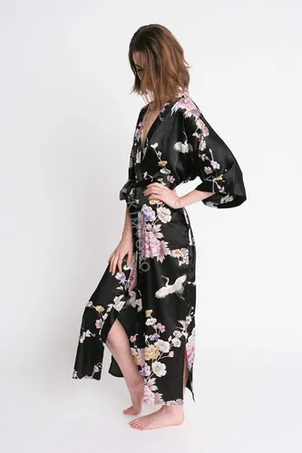 Miniatura 2 de Bata kimono larga de satén para mujer con diseño floral