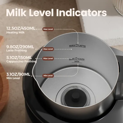 Miniatura 5 de Espumador de leche – Vaporizador eléctrico, máquina automática de espuma de capuchino caliente y fría 4 en 1, calentador de leche de 12.5 onzas