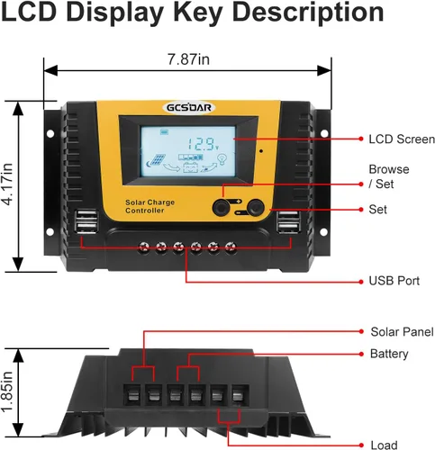 Miniatura 9 de Controlador de carga solar 40A, 12V 24V 36V 48V Auto Max PV 100V Pantalla retroiluminada Quattro USB PWM Paneles Solares Cargador Regulador