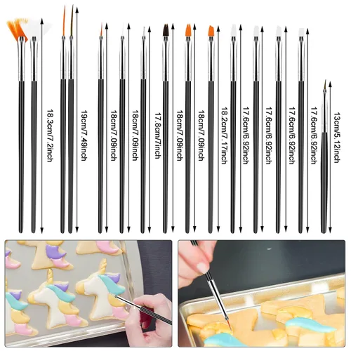 Miniatura 4 de Kit de 15 pinceles para decoración de tartas, pincel de fondant, cepillo de pintura para alimentos, herramientas de decoración para galletas, Negro