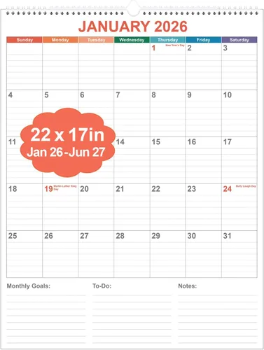 Miniatura 12 de Calendario 2026 – Calendario 2026-2027 de enero de 2026 a junio de 2027, calendario de pared colgante con encuadernación en espiral 2026