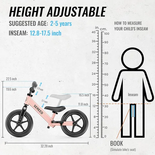 Miniatura 3 de SEREED Bicicleta de equilibrio para niños de 2 a 5 años, sin pedales, ajuste sin herramientas, placa personalizable con calcomanías, regalo para Rosa