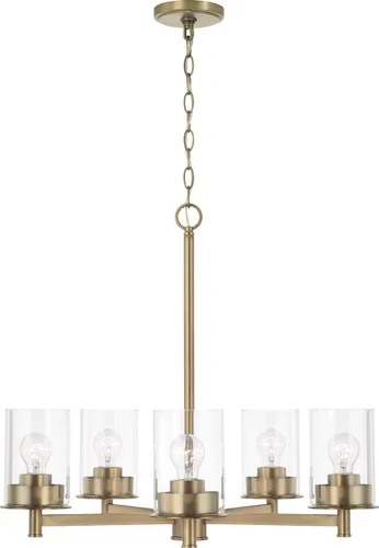 HomePlace Lighting 446851AD-532 Mason - Candelabro redondo de cristal transparente de transición, 5 luces, 500 vatios totales, 24 pulgadas de alto x