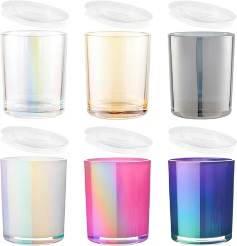 CandMak Tarros para velas, paquete de 6 recipientes de vidrio vacíos de 6 onzas, tarros a granel con tapas transparentes para hacer velas (6 colores)