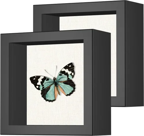 Miniatura 38 de Marco de caja de sombra pequeña de 5 x 5 con parte trasera de lino, resistente vitrina de memoria de flores, imágenes, medallas y más, color negro