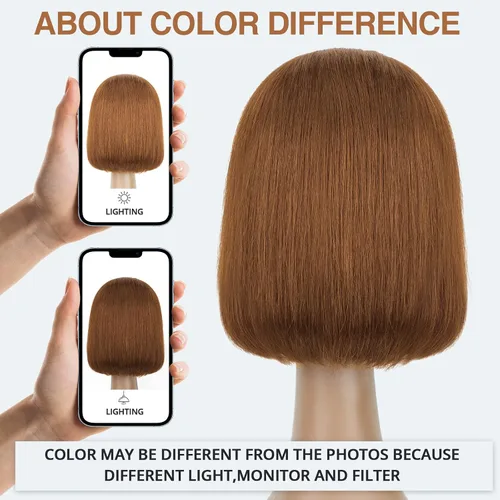 Miniatura 4 de Peluca de cabello humano marrón con encaje frontal HD de 13 x 4 pulgadas, peluca corta estilo Bob para mujeres negras, prearrancada con abuelitos