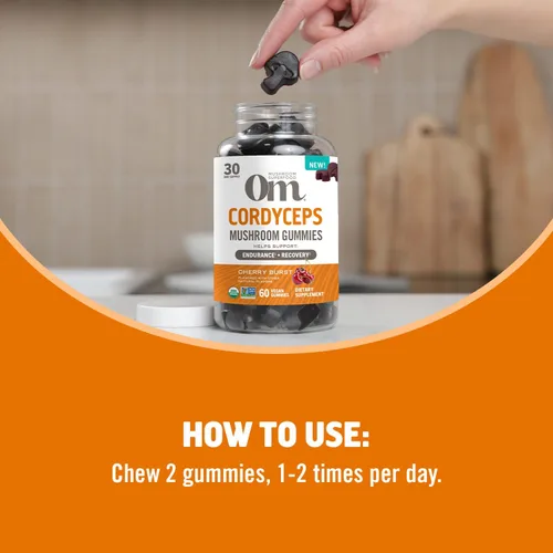 Miniatura 7 de OM MUSHROOM SUPERFOOD Cordyceps - Gomitas de hongos orgánicos cultivados en Estados Unidos - Apoya la resistencia, la energía y la recuperación