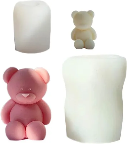 Paquete de 2 moldes para velas de osos sentados, lindos moldes de silicona de oso para resina de cera, velas de animales, moldes de jabón hechos a