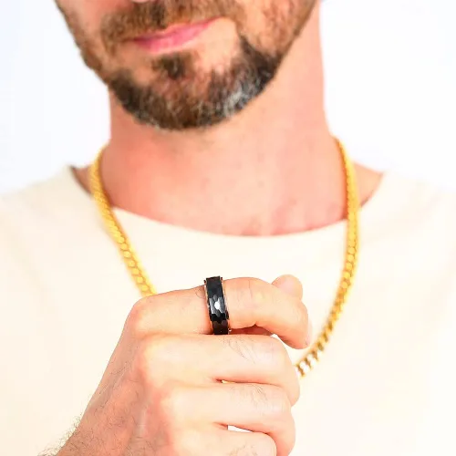 Miniatura 3 de Anillos de boda de titanio de 0.31 pulgadas (0.315in), anillos giratorios de cerámica negra martilladosfacetados para hombres, anillos giratorios