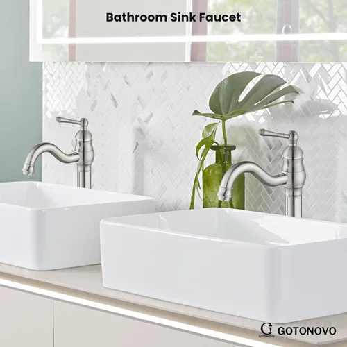 Miniatura 8 de gotonovo Grifo de lavabo giratorio de 360°, grifo de baño alto de una sola manija, 1 agujero, grifo mezclador de lavabo de granja, mangueras