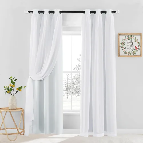 Miniatura 24 de PONY DANCE Cortinas Opacas con Superposición de Gasa, Cortinas de Doble Capa con Aislamiento Térmico Mix & Match para Oscurecer Habitaciones