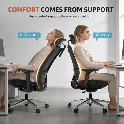 Miniatura 7 de ErgoSift M2 - Silla de oficina ergonómica, silla de escritorio de malla con respaldo alto, soporte lumbar ajustable y reposacabezas reposabrazos 4D