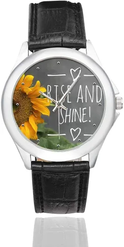Reloj de pulsera de girasol con cita motivacional para mujer, correa de cuero negro, impermeable, relojes clásicos, Negro -