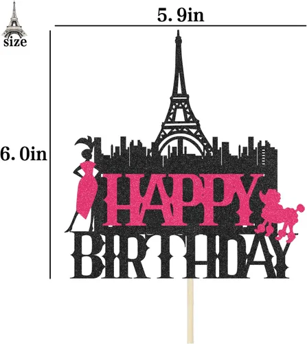 Miniatura 7 de Decoración para tartas de la Torre Eiffel de París de Feliz Cumpleaños para niñas y mujeres