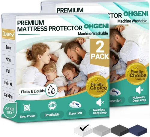 Miniatura 21 de OhGeni Protector de colchón 100% impermeable, tamaño Queen Beige, sábana bajera con bolsillos profundos, 6''-18'', material suave transpirable sin