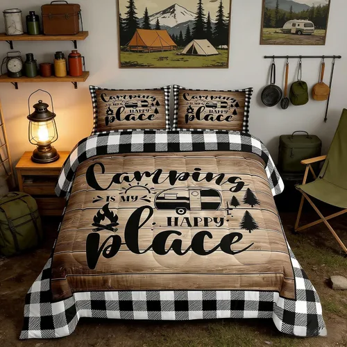 Miniatura 10 de Juego de Edredón para Acampar Feliz para Niños Tamaño Individual, Juego de Ropa de Cama Rústica de Aventura de Granja y Cabaña, Decoración