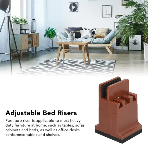 Miniatura 4 de HURRISE 4 elevadores de cama, elevador de goma para muebles, bloques de cama elevados, elevadores de sofá, mesa de escritorio, almohadillas de Marrón